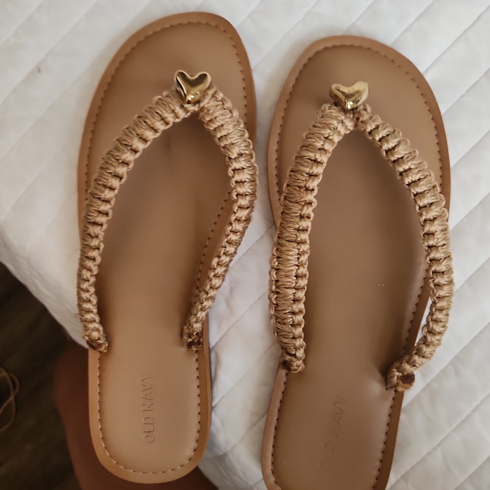 Old Navy Tan Woven Heart Sandals.  Macrame Over The Sandals. Handmade